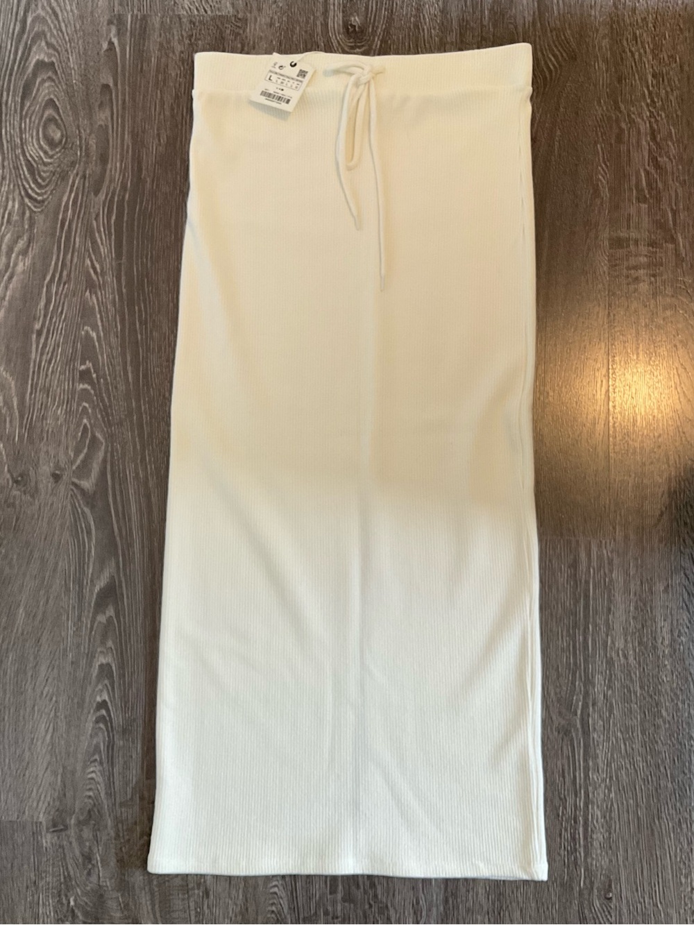 NWT Zara Cream Ribbed Maxi Skirt with Drawstring Waist